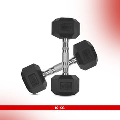 1 KG - Level Fitness 1Kg -25Kg Rubber Hex Dumbbells in Kilogram | Sold In Pairs (2 pcs) | Tough & Durable | Chrome-Plated Ergonomic Handle