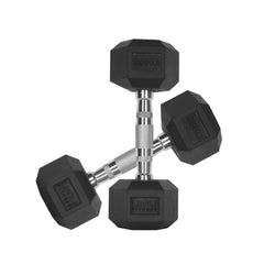 1 KG - Level Fitness 1Kg -25Kg Rubber Hex Dumbbells in Kilogram | Sold In Pairs (2 pcs) | Tough & Durable | Chrome-Plated Ergonomic Handle